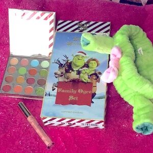 Shrek Ogre Gift Set Eye Shadow Palette , Lipstick and Fluffy Ogre Headband New